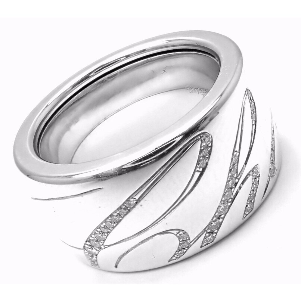 Chopard Chopardissimo 18k White Gold Diamond Signature Band Ring Size 6.25 Cert.